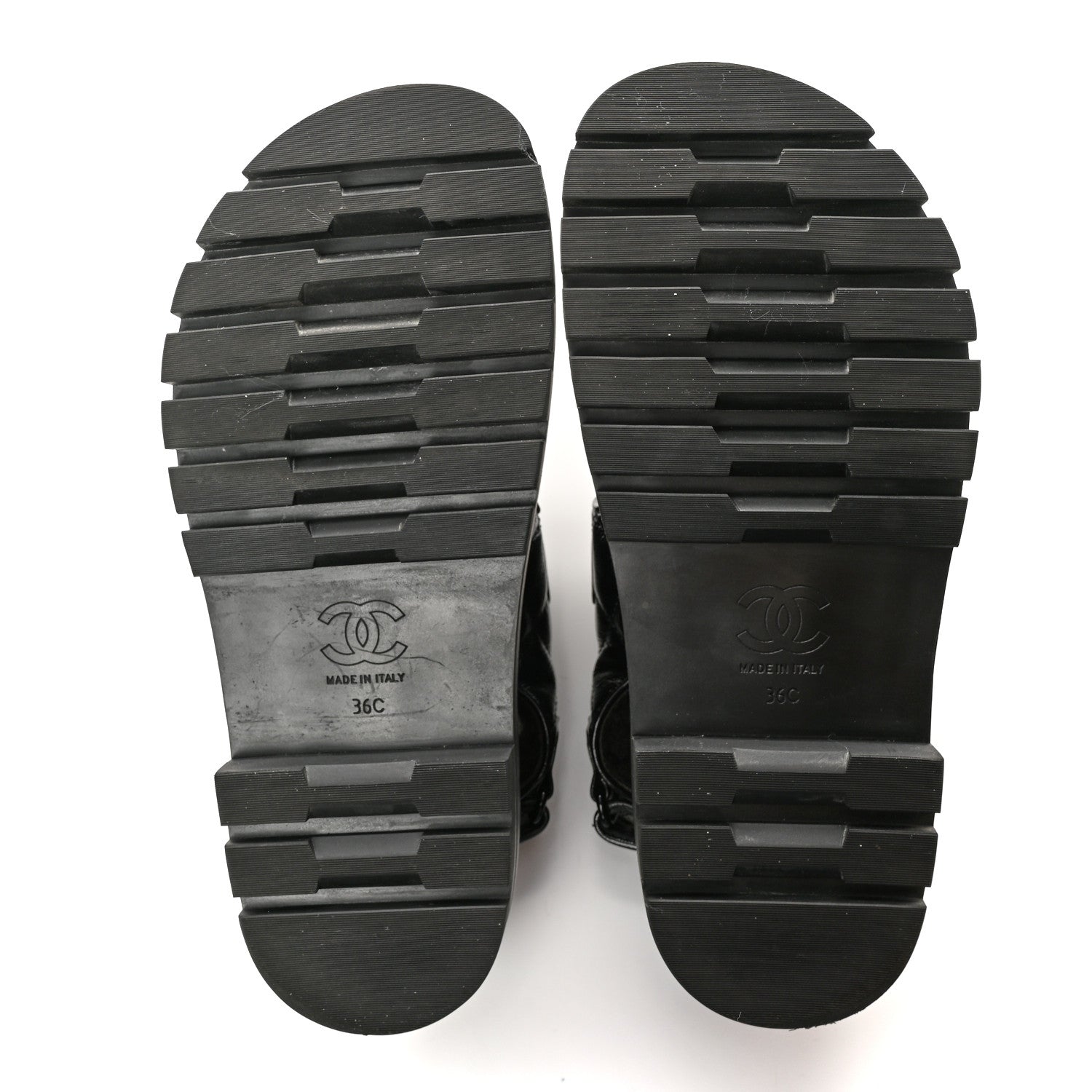 Chanel Laminated Lambskin Shearling Crystal CC Velcro Dad Platform Sandals 36 Black 6 of 12