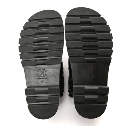 Chanel Laminated Lambskin Shearling Crystal CC Velcro Dad Platform Sandals 36 Black 6 of 12