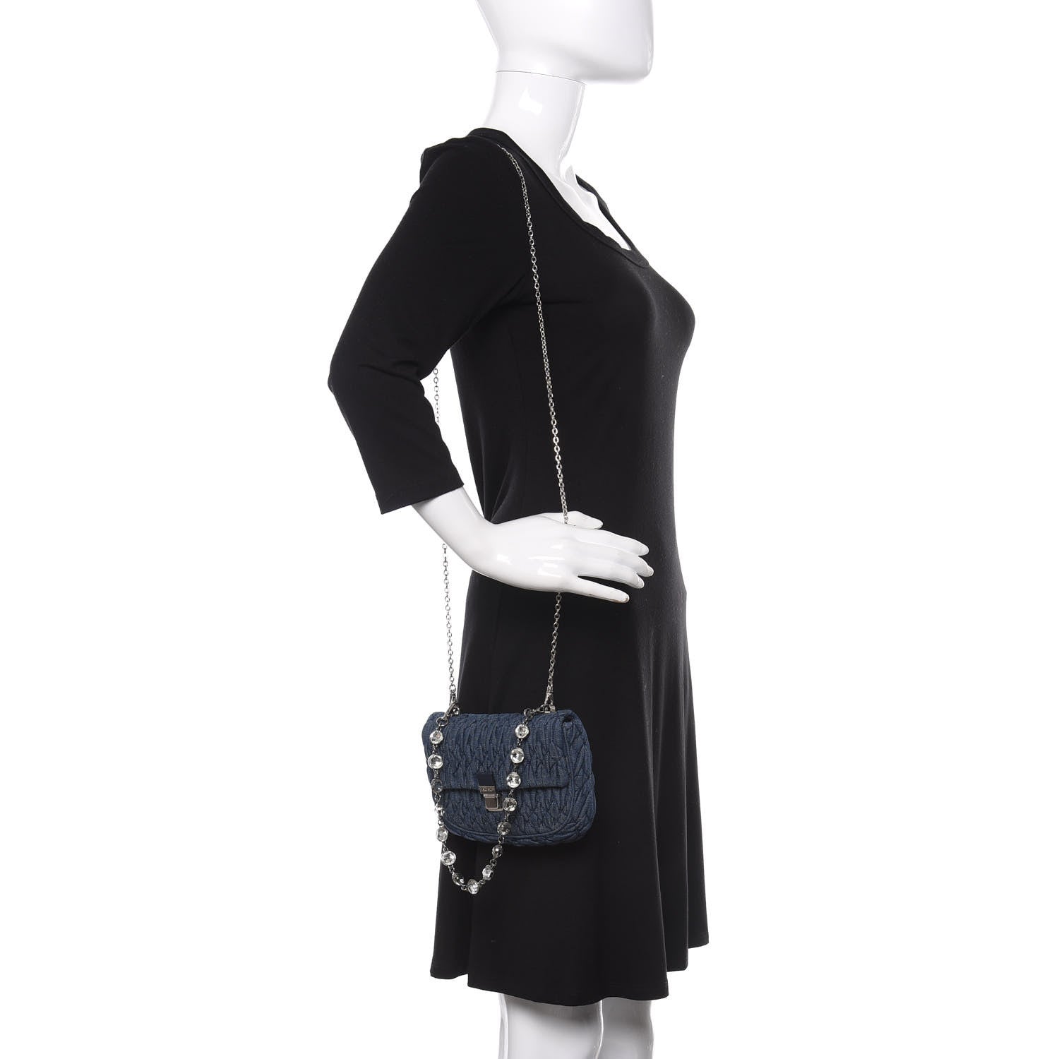 Miu Miu Denim Matelasse Crystal Chain Crossbody Bag Blue 2 of 11