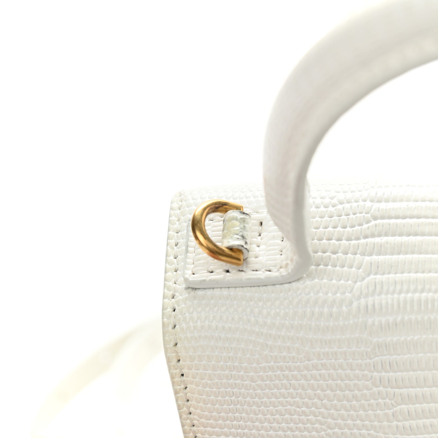 Patent Calfskin Lizard Embossed XS Sharp Top Handle Bag White