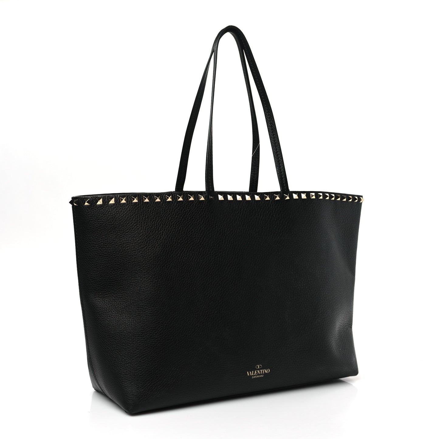 Grained Calfskin Rockstud Shoulder Tote Black