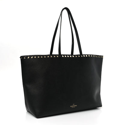 Valentino Garavani Grained Calfskin Rockstud Shoulder Tote Black 3 of 8