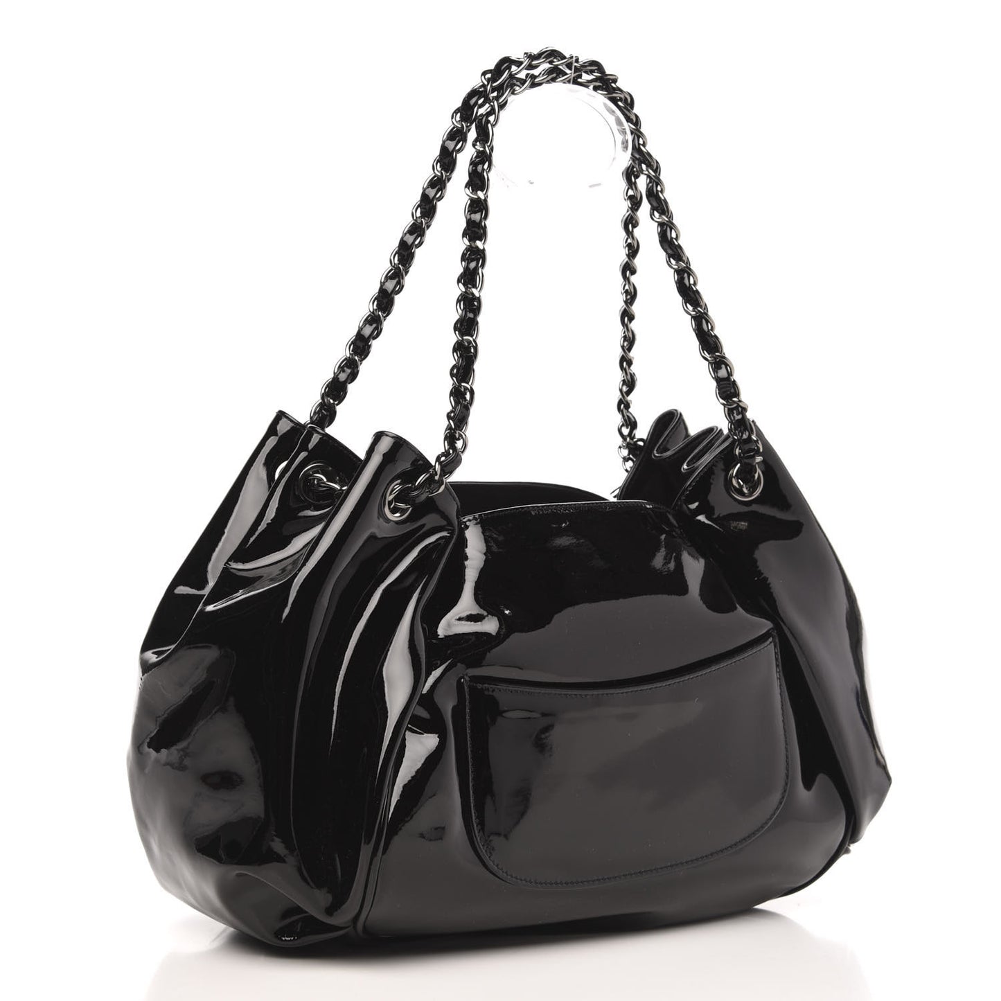 Patent Camellia Shoulder Bag Black