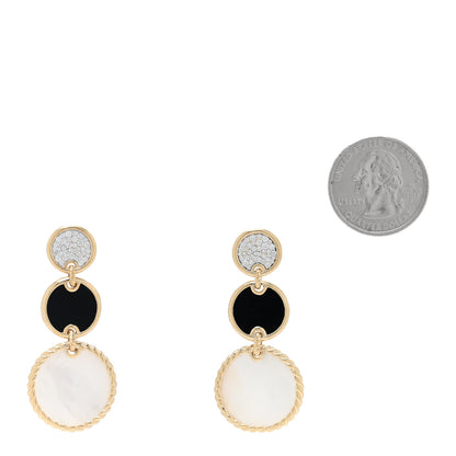David Yurman 18K Yellow Gold Diamond Mother of Pearl Black Onyx Elements Triple Drop Earrings 2 of 4