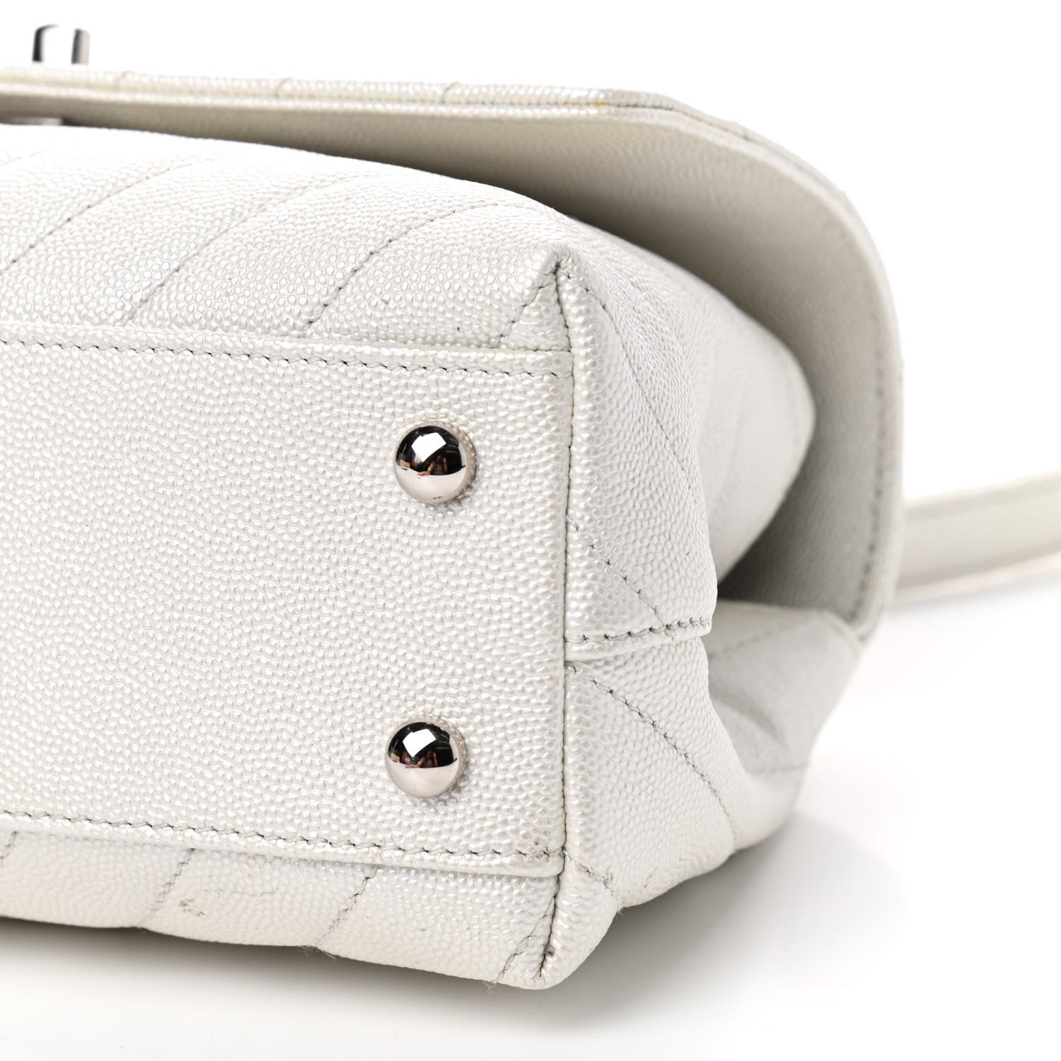 Chanel Iridescent Caviar Chevron Quilted Mini Coco Handle Flap White 9 of 9