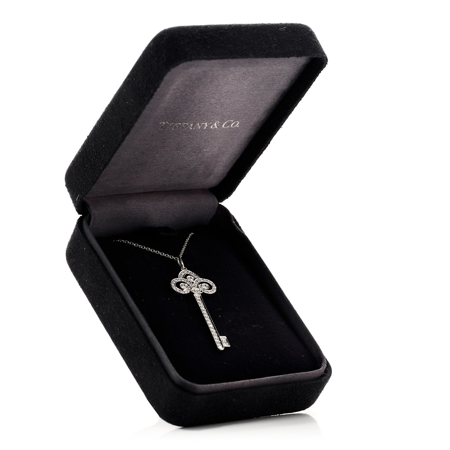 Tiffany Platinum Diamond .41ct Fleur De Lis Key Pendant Necklace 6 of 6