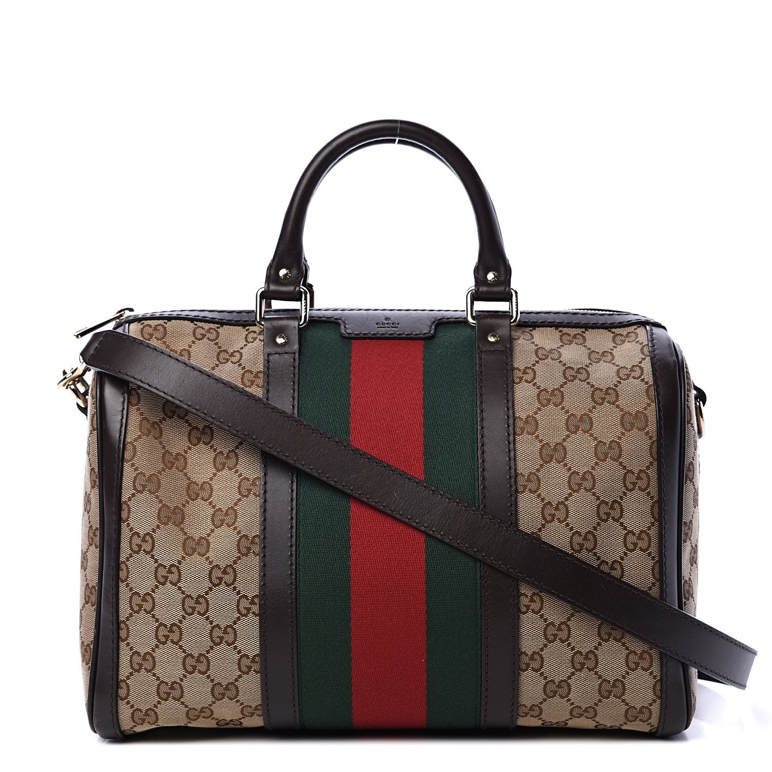 Gucci Monogram Vintage Web Medium Boston Dark Brown 1 of 16