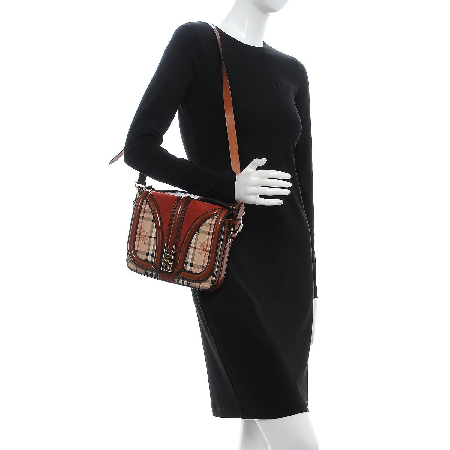 Burberry Haymarket Check Suede Brickfield Crossbody Brown 2 of 11