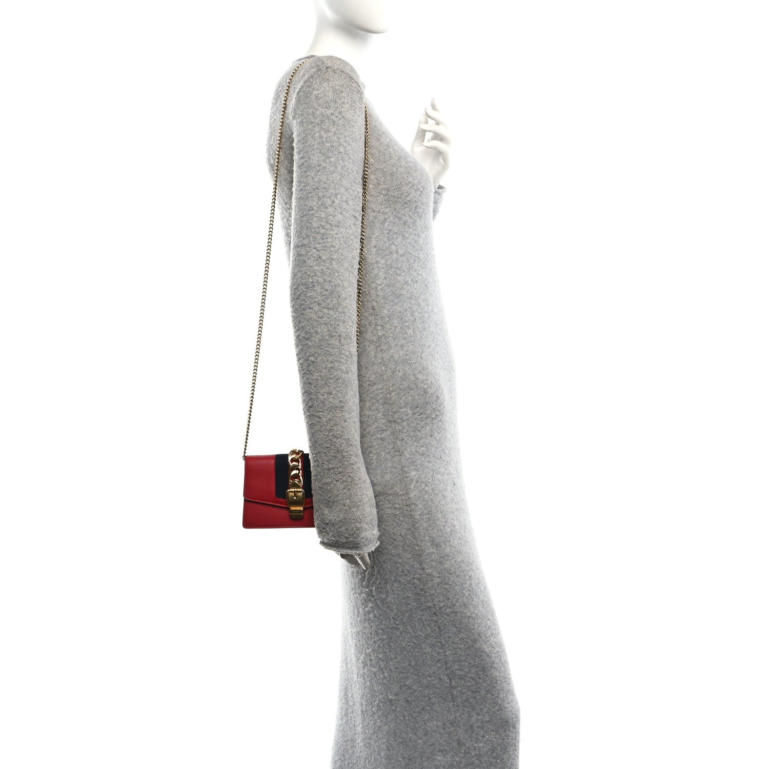 Gucci Calfskin Super Mini Sylvie Chain Shoulder Bag Hibiscus Red 2 of 14