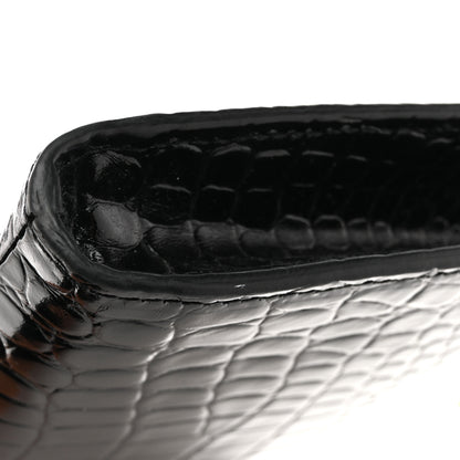 Alexander McQueen Calfskin Crocodile Embossed Knuckle Flat Clutch Black Gold 10 of 10