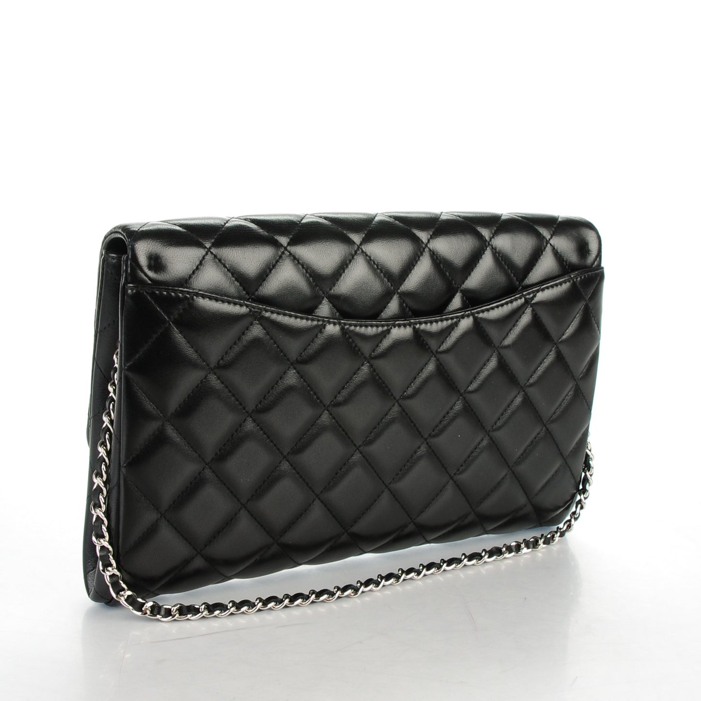 Lambskin Quilted Clutch With Chain Flap Black