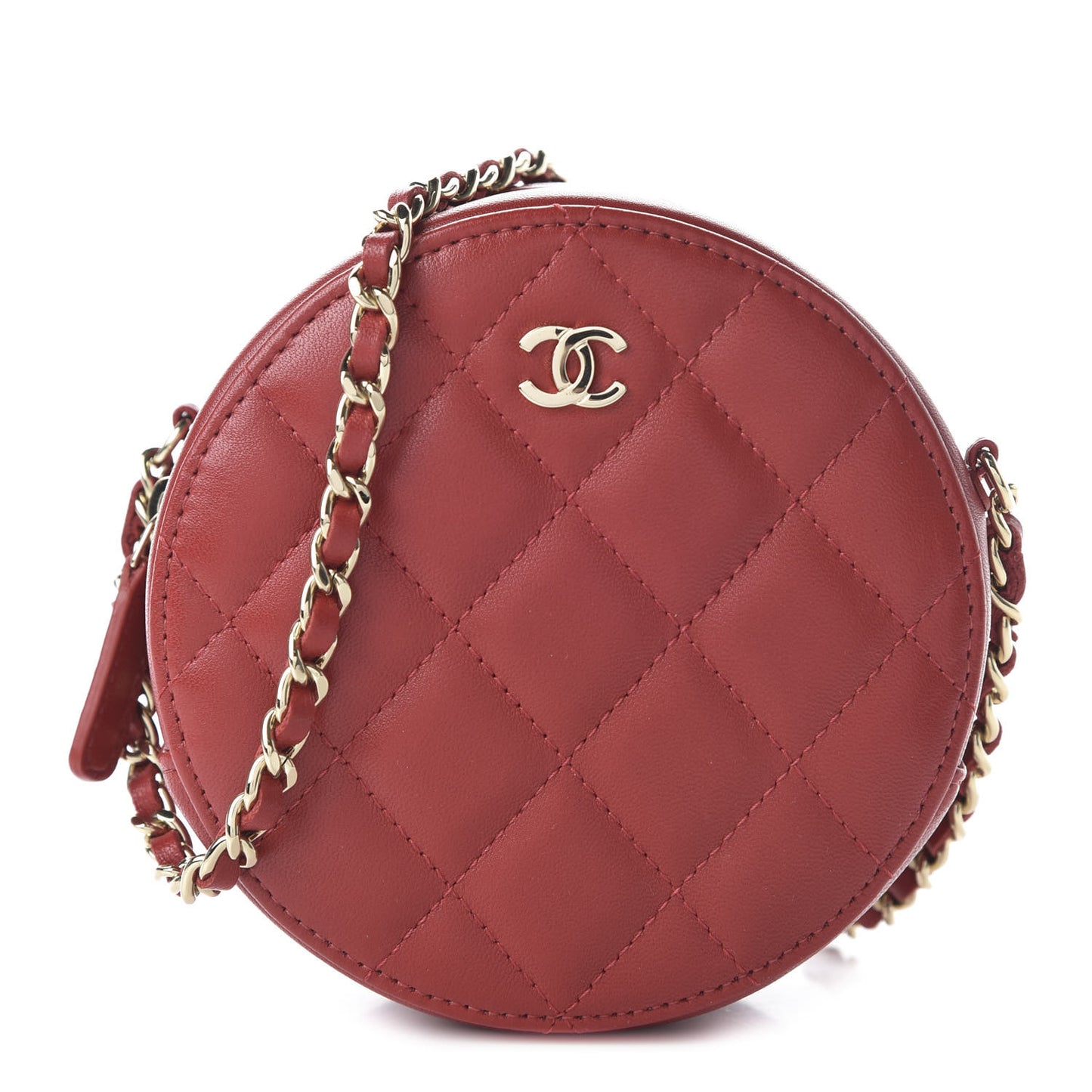 Lambskin Quilted Round Clutch With Chain Red