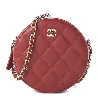 Chanel Lambskin Quilted Round Clutch With Chain Red 1 of 11