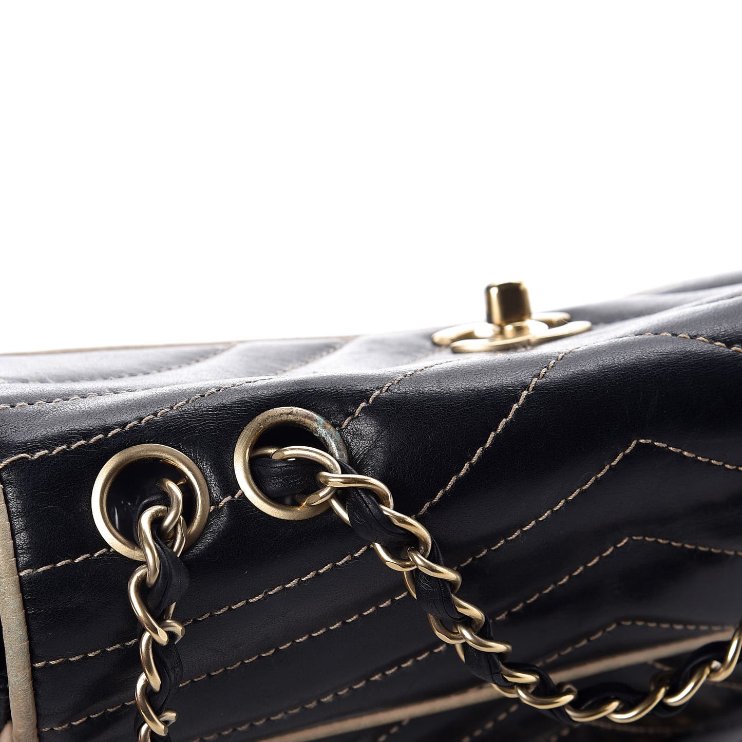 Lambskin Chevron Small Single Flap Bag Black Beige