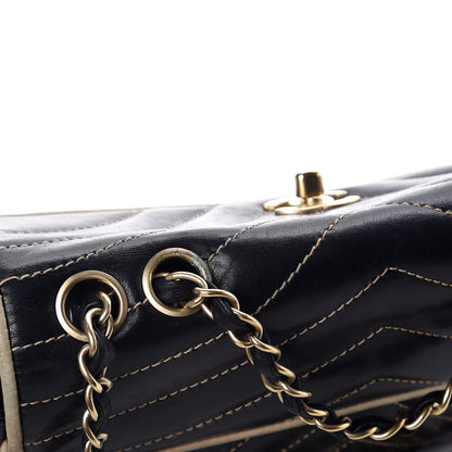 Chanel Lambskin Chevron Small Single Flap Bag Black Beige 16 of 16