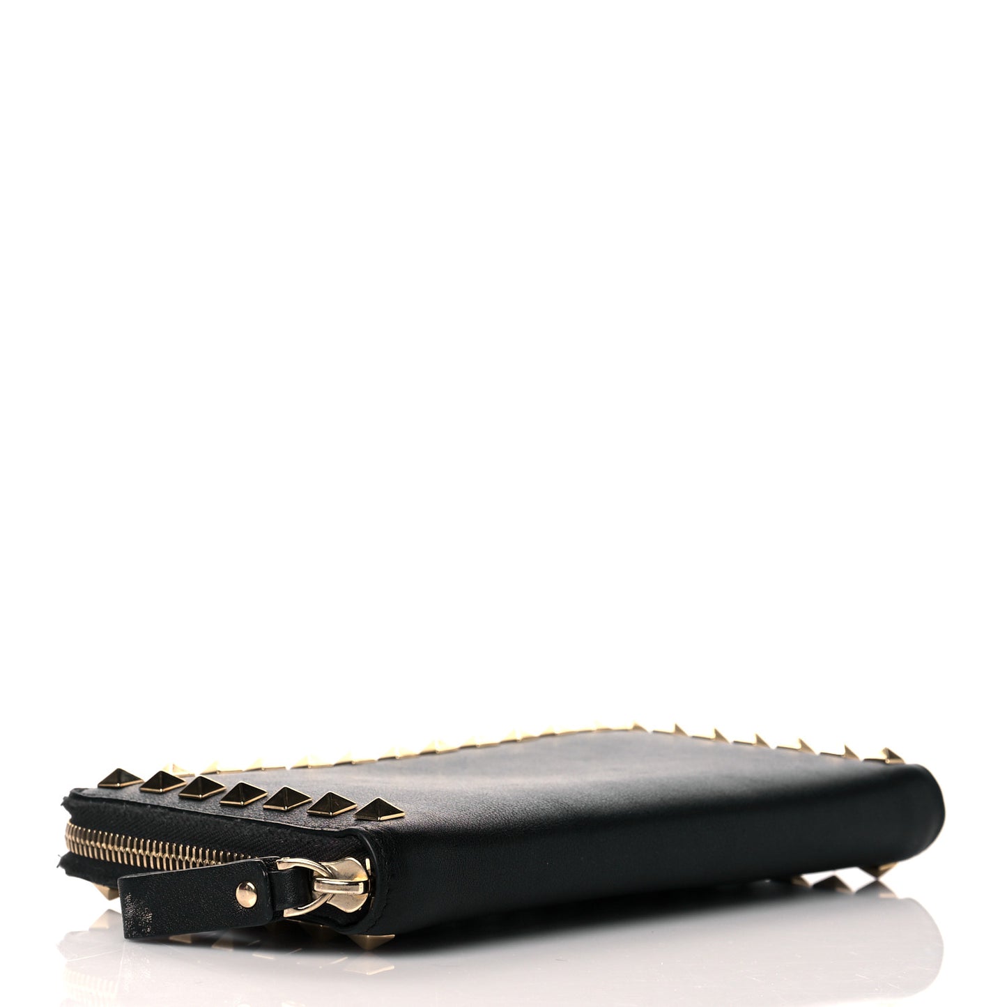 Calfskin Rockstud Zip Around Wallet Black