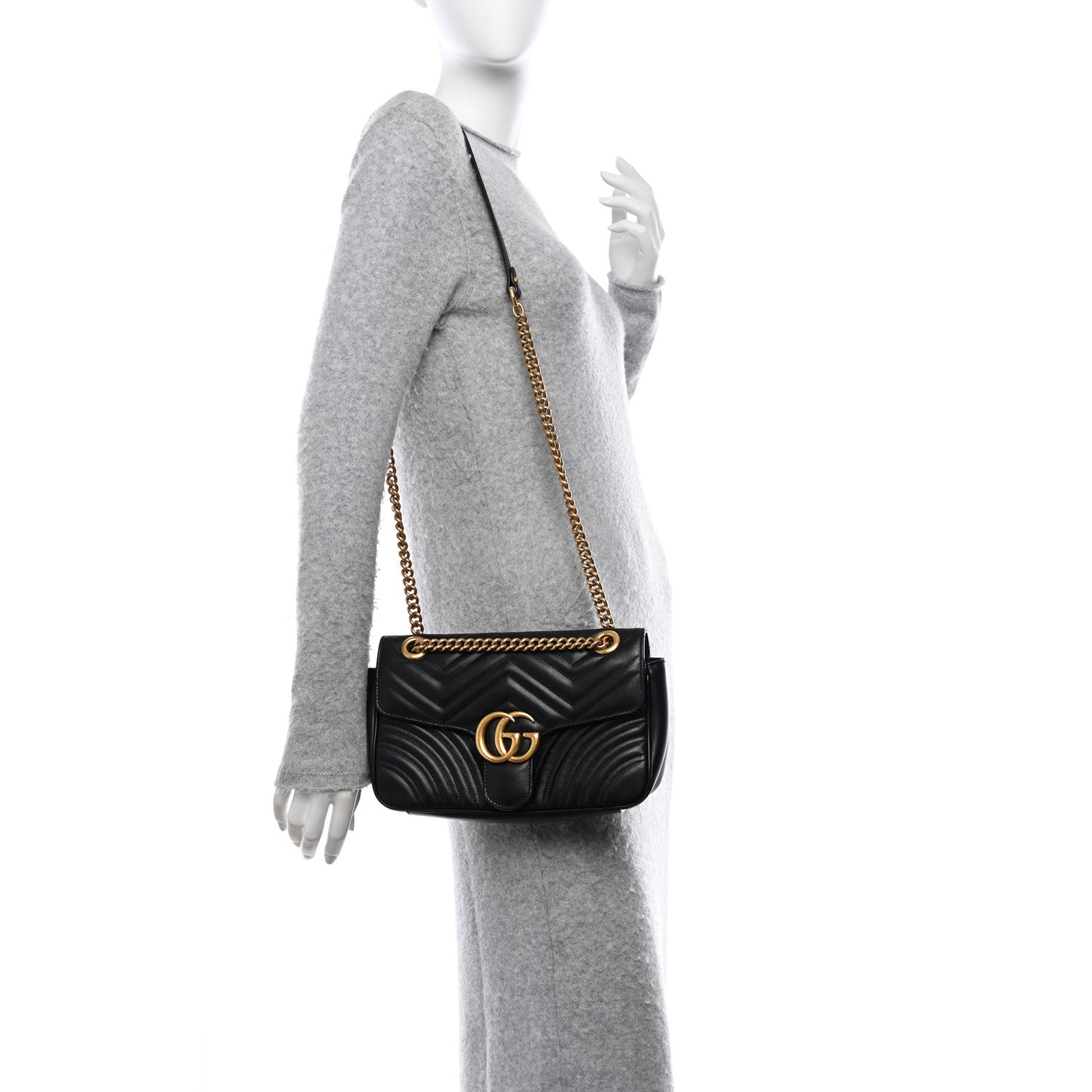 Gucci Calfskin Matelasse Small GG Marmont Shoulder Bag Black 2 of 11