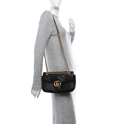 Gucci Calfskin Matelasse Small GG Marmont Shoulder Bag Black 2 of 11