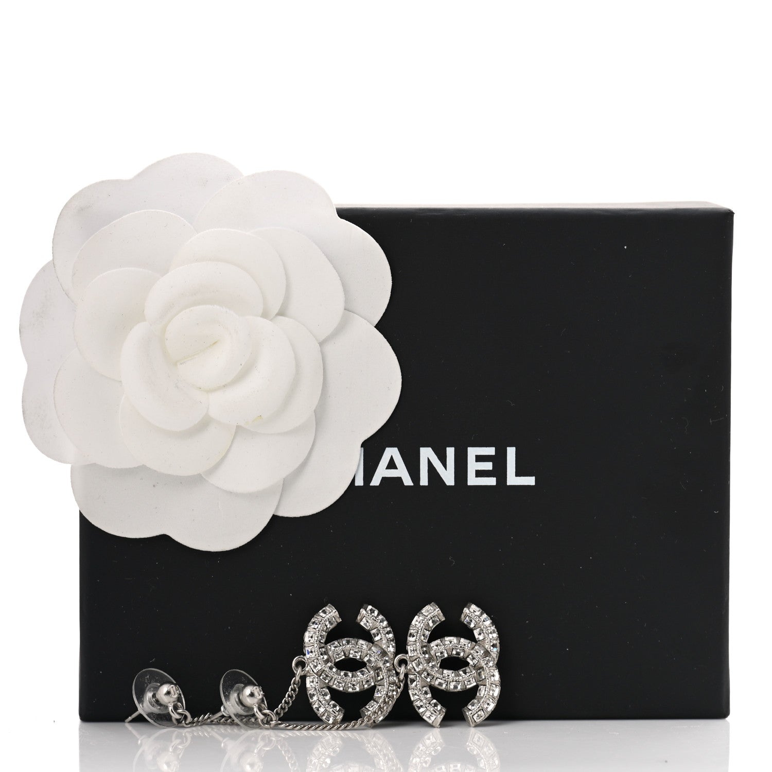 Chanel Baguette Crystal CC Drop Earrings Silver 4 of 4