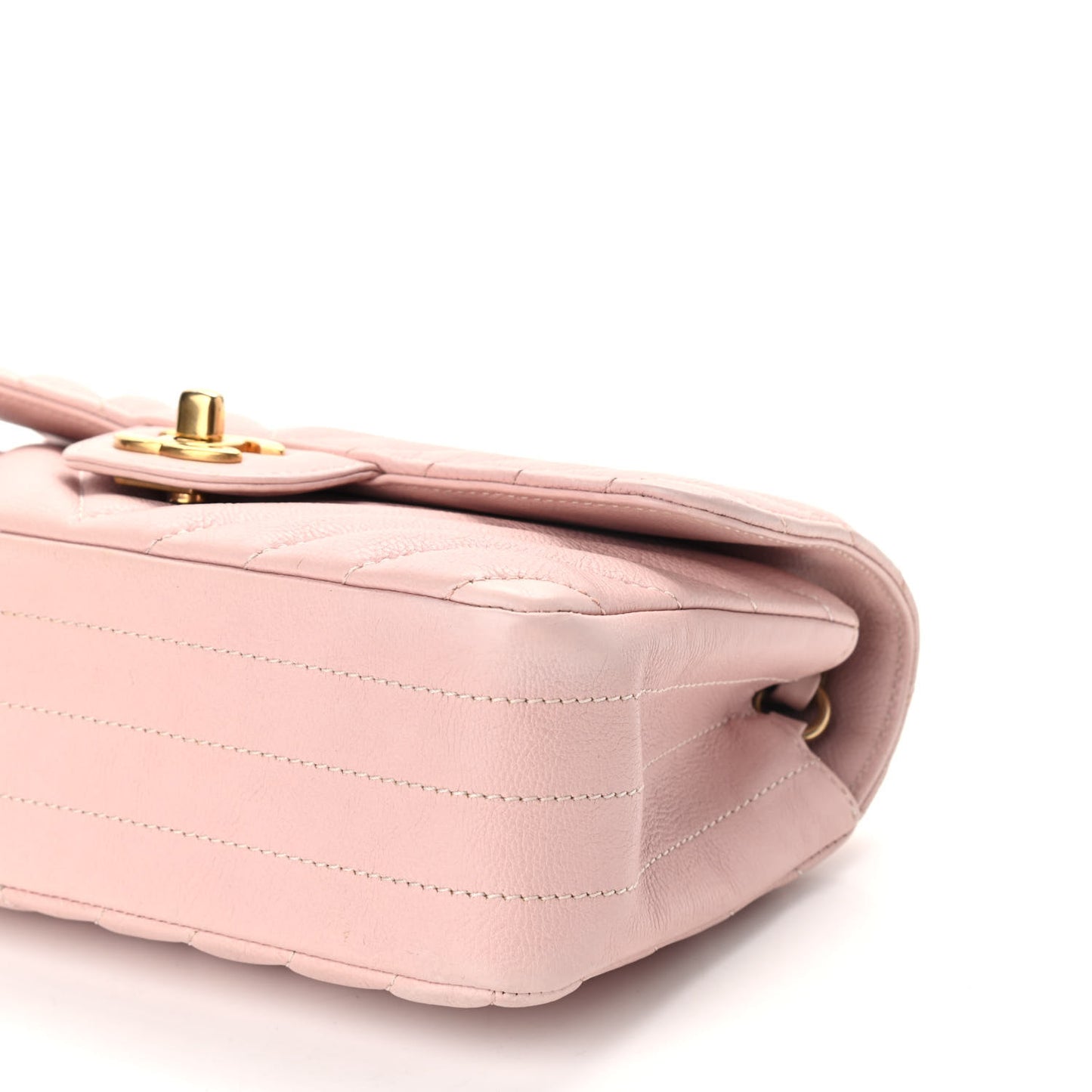 Calfskin Chevron Quilted Mini Rectangular Flap Light Pink