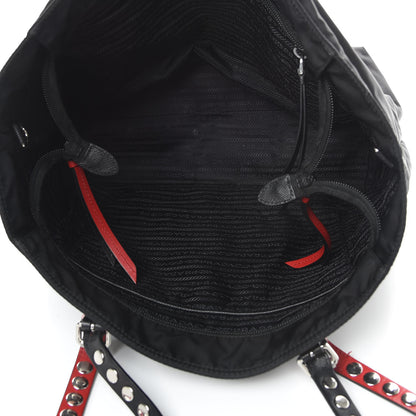 Prada Nylon New Vela Studded Tote Black Fuoco 5 of 13