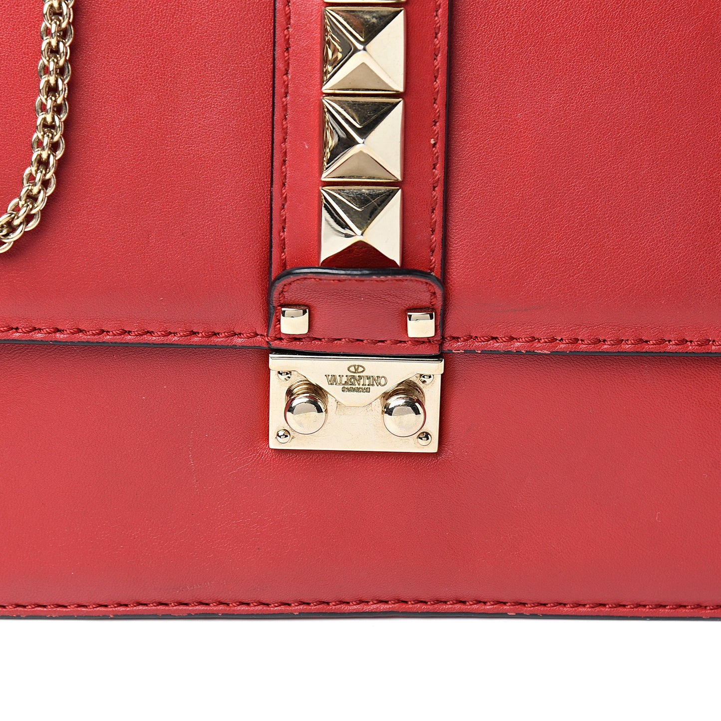 Vitello Medium Glam Lock Rockstud Flap Red