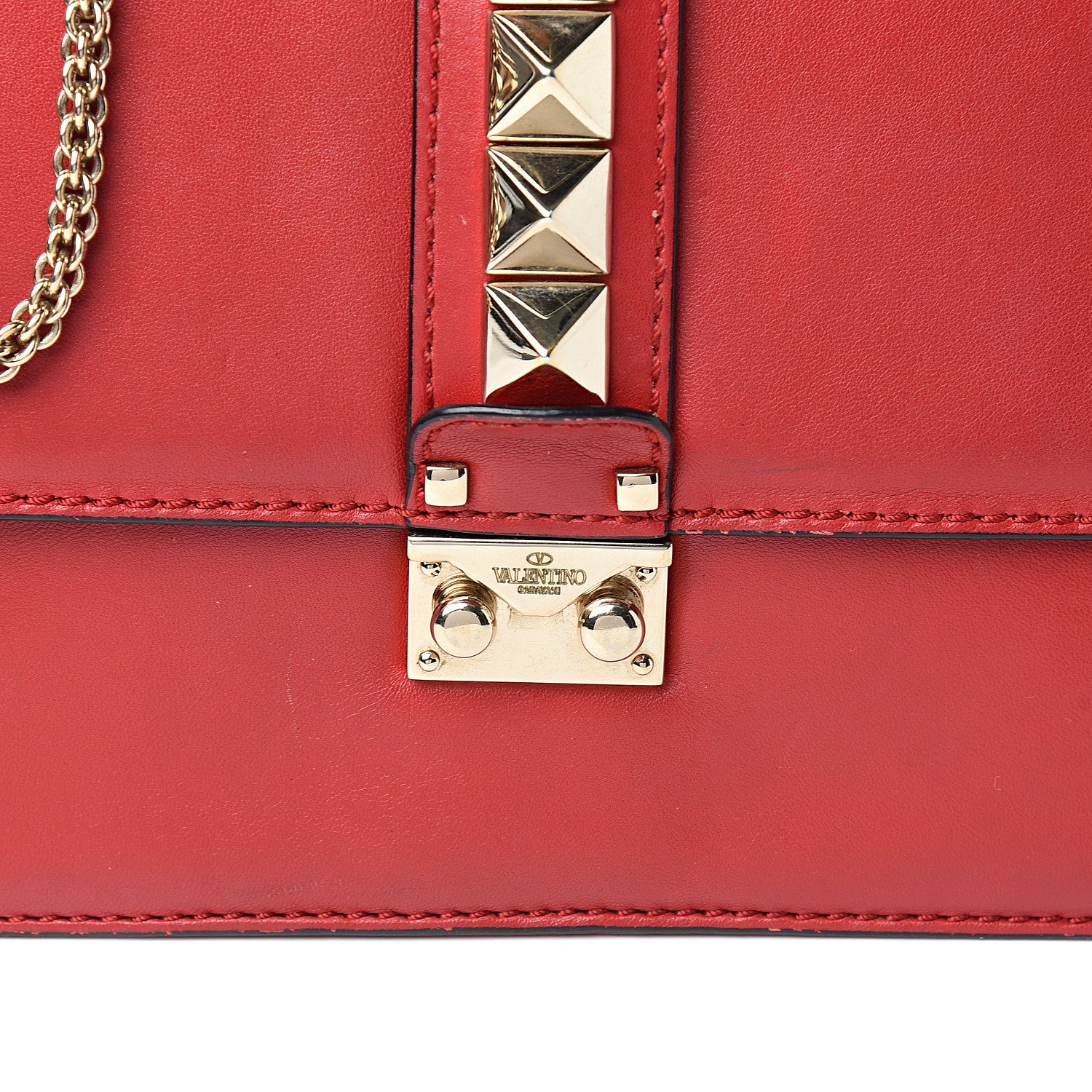 Valentino Garavani Vitello Medium Glam Lock Rockstud Flap Red 10 of 10