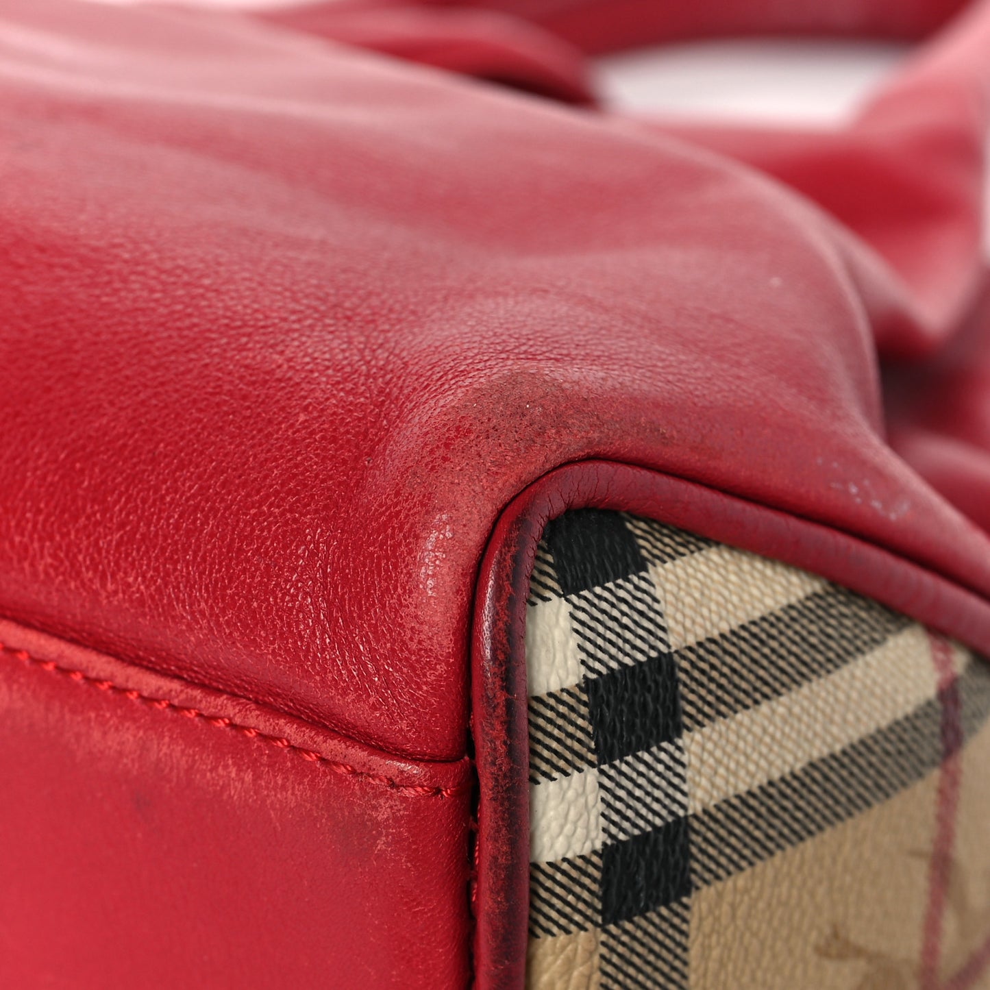 Grainy Calfskin House Check Horn Toggle Tote Red