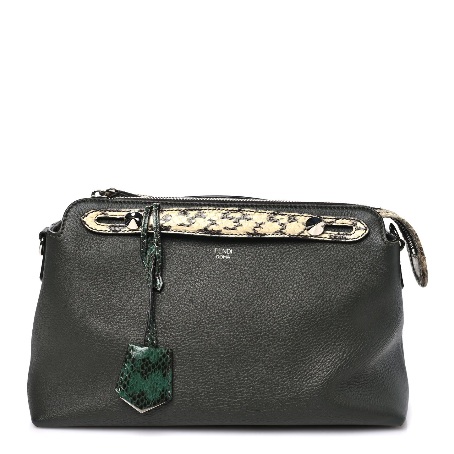 Vitello Snakeskin Medium By The Way Boston Bag Dark Green Roccia