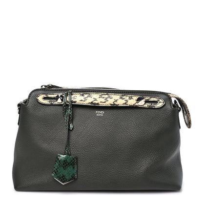 Fendi Vitello Snakeskin Medium By The Way Boston Bag Dark Green Roccia 1 of 11