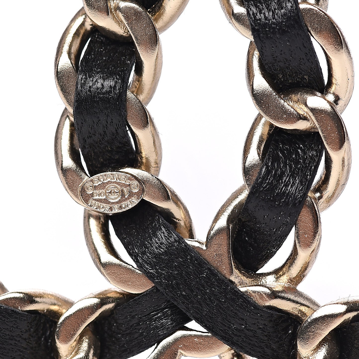 Lambskin Chain CC Brooch Black Gold