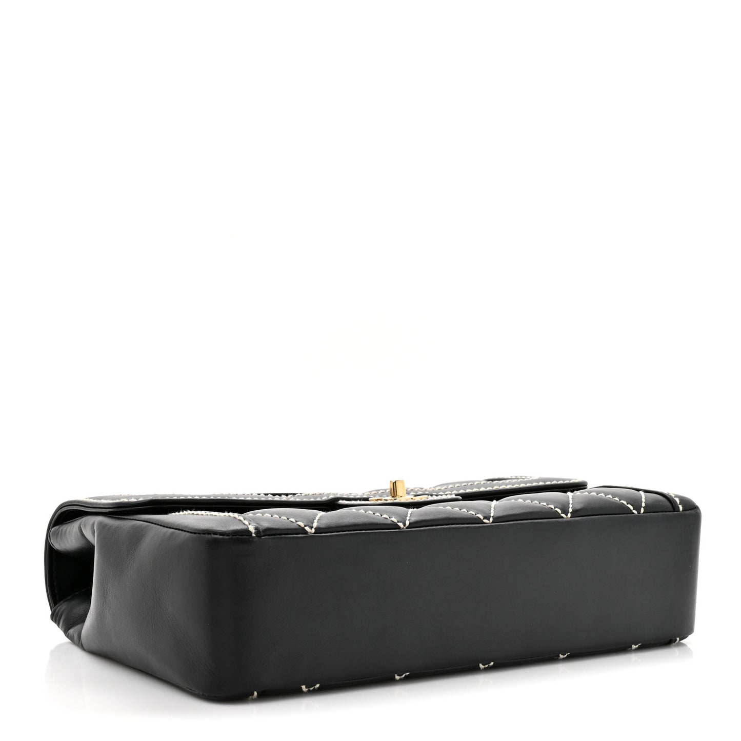 Calfskin Quilted Wild Stitch Large Top Handle Flap Black