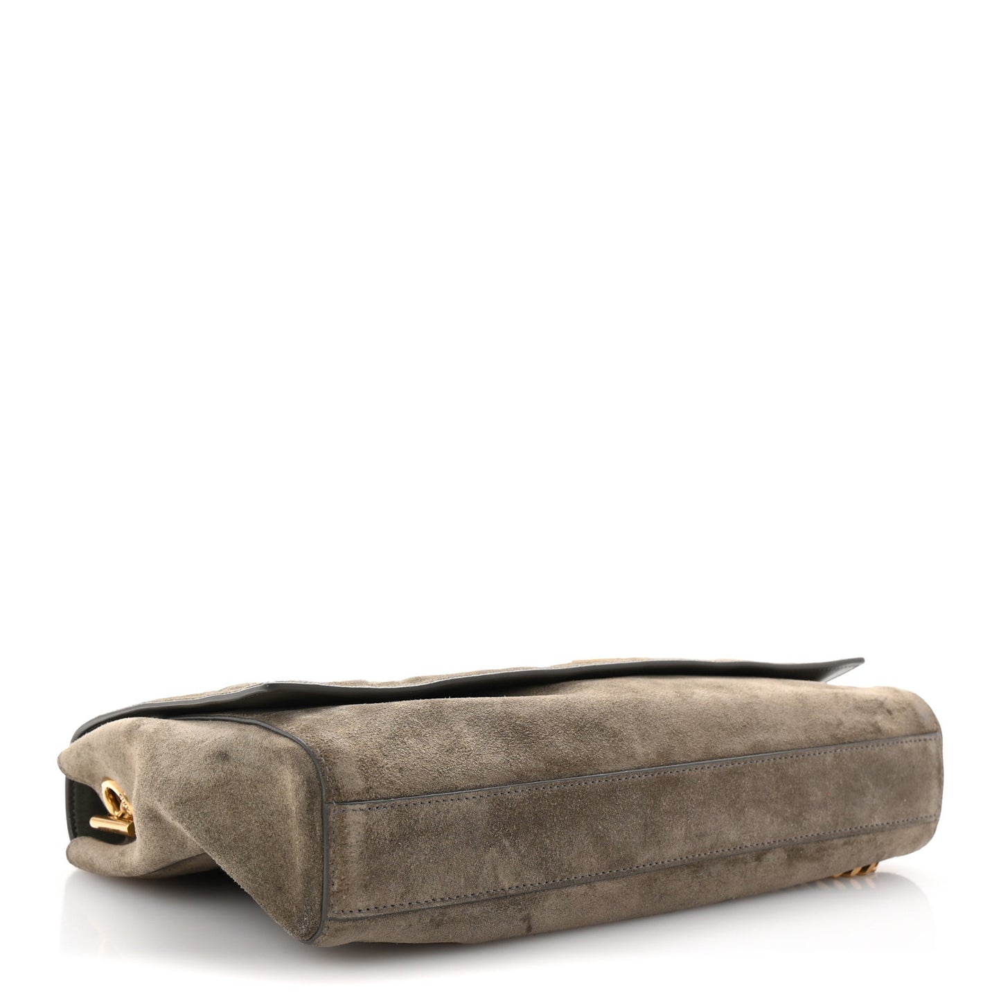 Smooth Calfskin Suede Medium Reversible Monogram Kate Satchel Taupe
