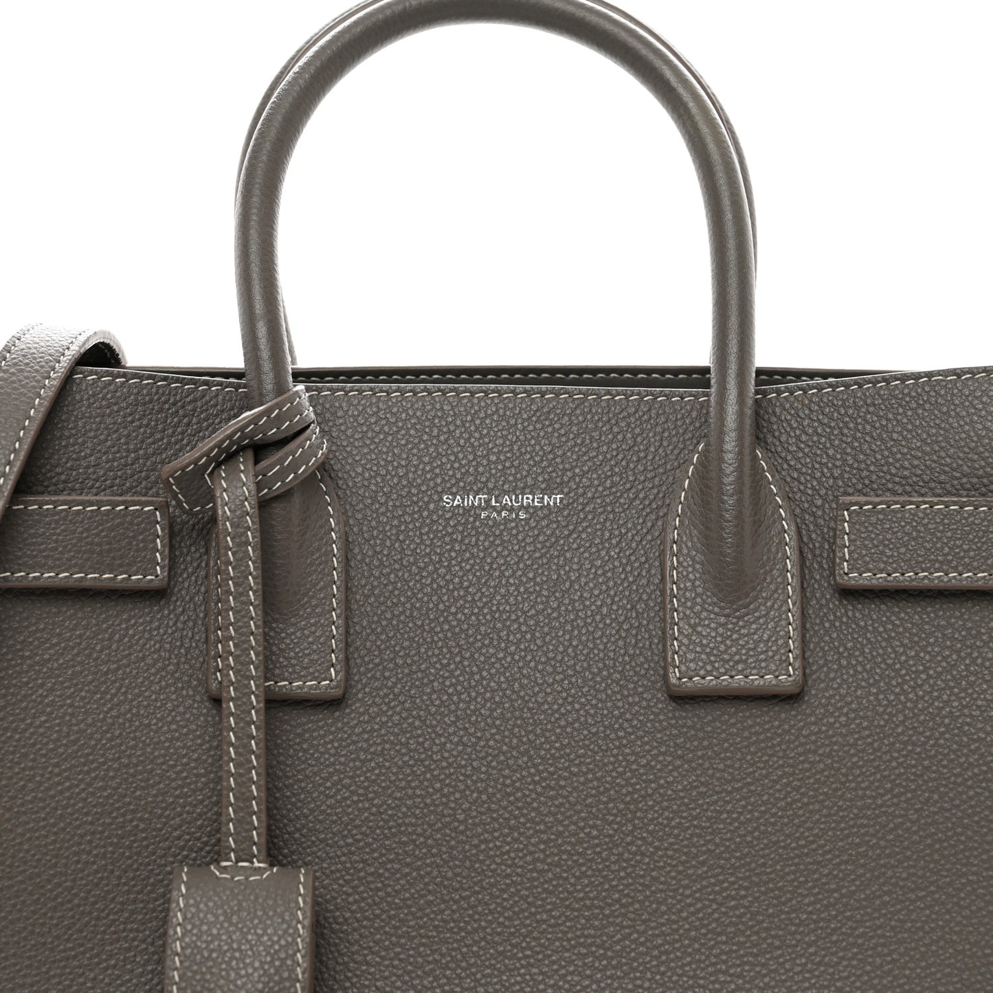 Grained Calfskin Topstich Baby Sac De Jour Fog