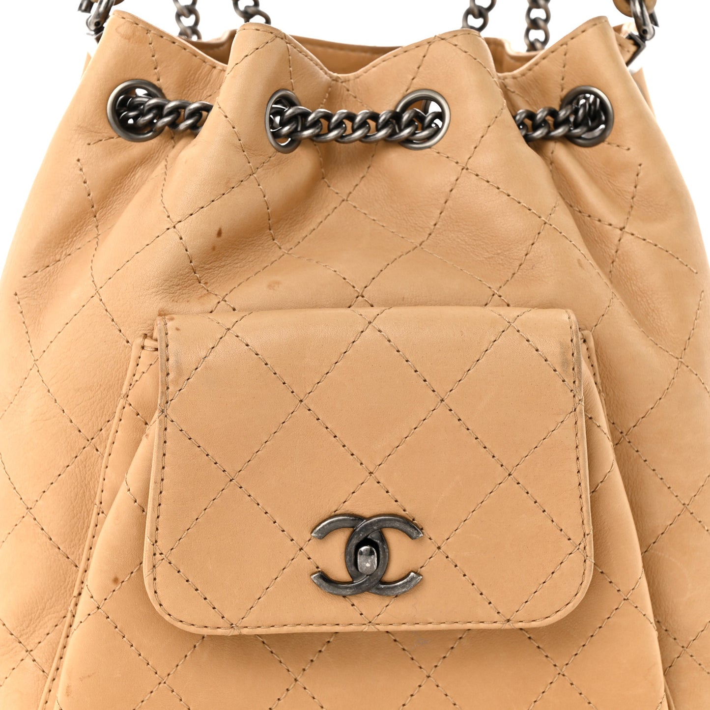 Calfskin Stitched Medium Urban Luxury Drawstring Backpack Beige