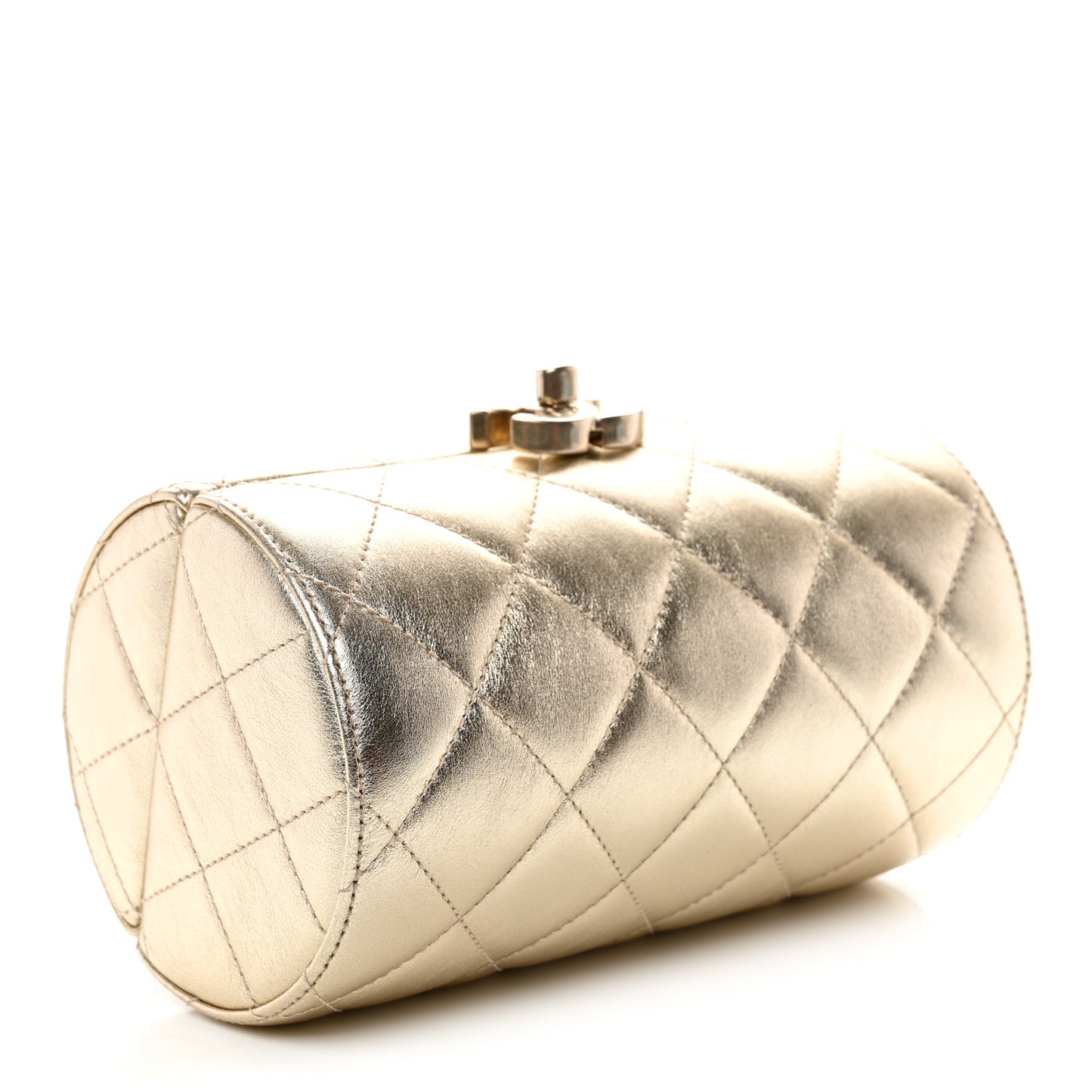 Metallic Lambskin Quilted Barrel Crossbody Bag Gold