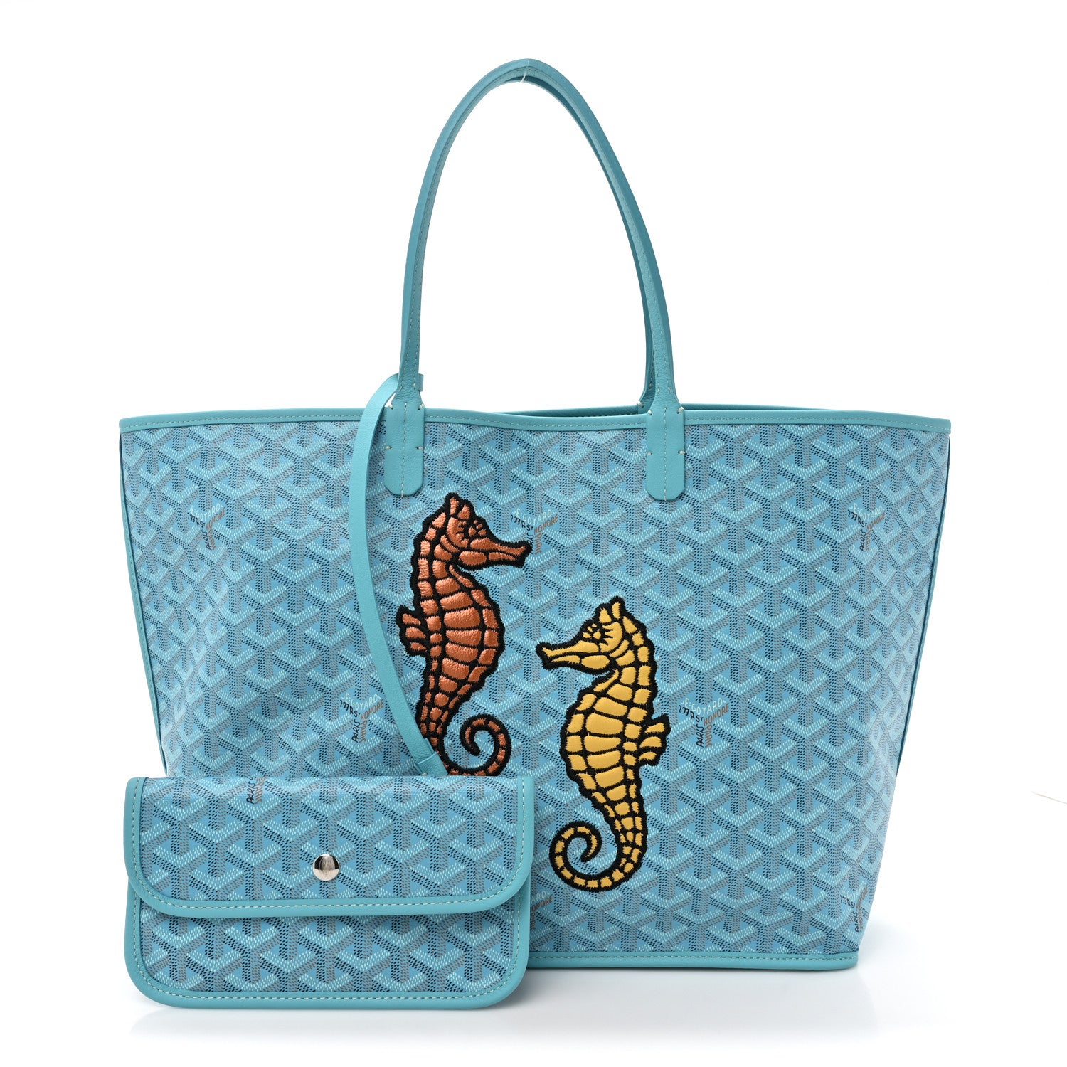 Goyard Goyardine Embroidered Seahorse Reversible Anjou PM Turquoise 3 of 17