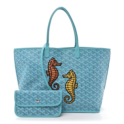 Goyard Goyardine Embroidered Seahorse Reversible Anjou PM Turquoise 3 of 17
