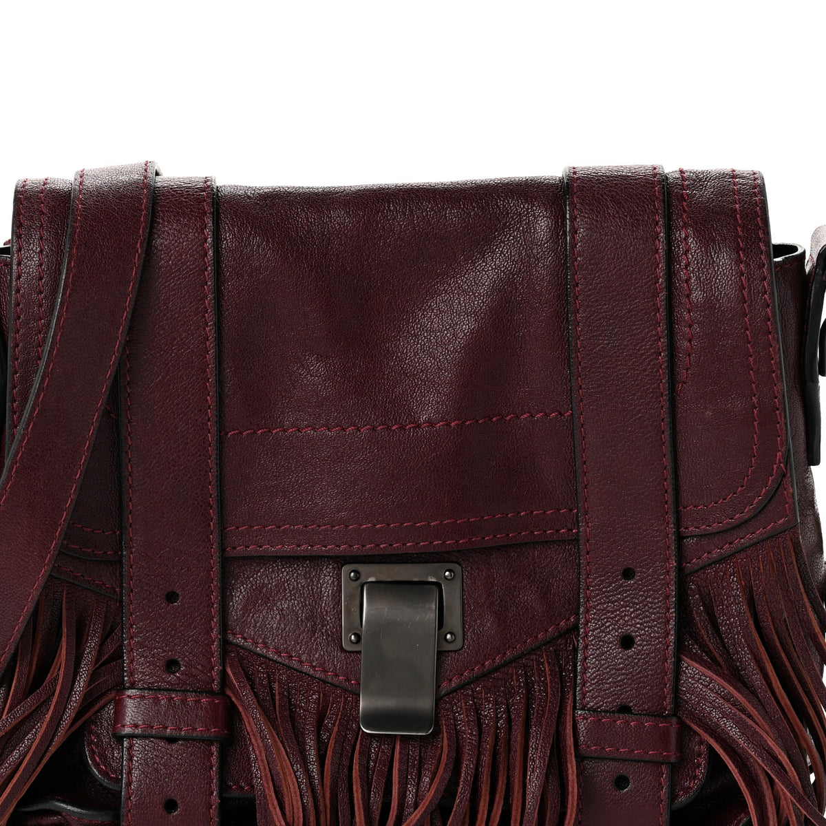 Lambskin Fringe PS1 Crossbody Pouch Oxblood