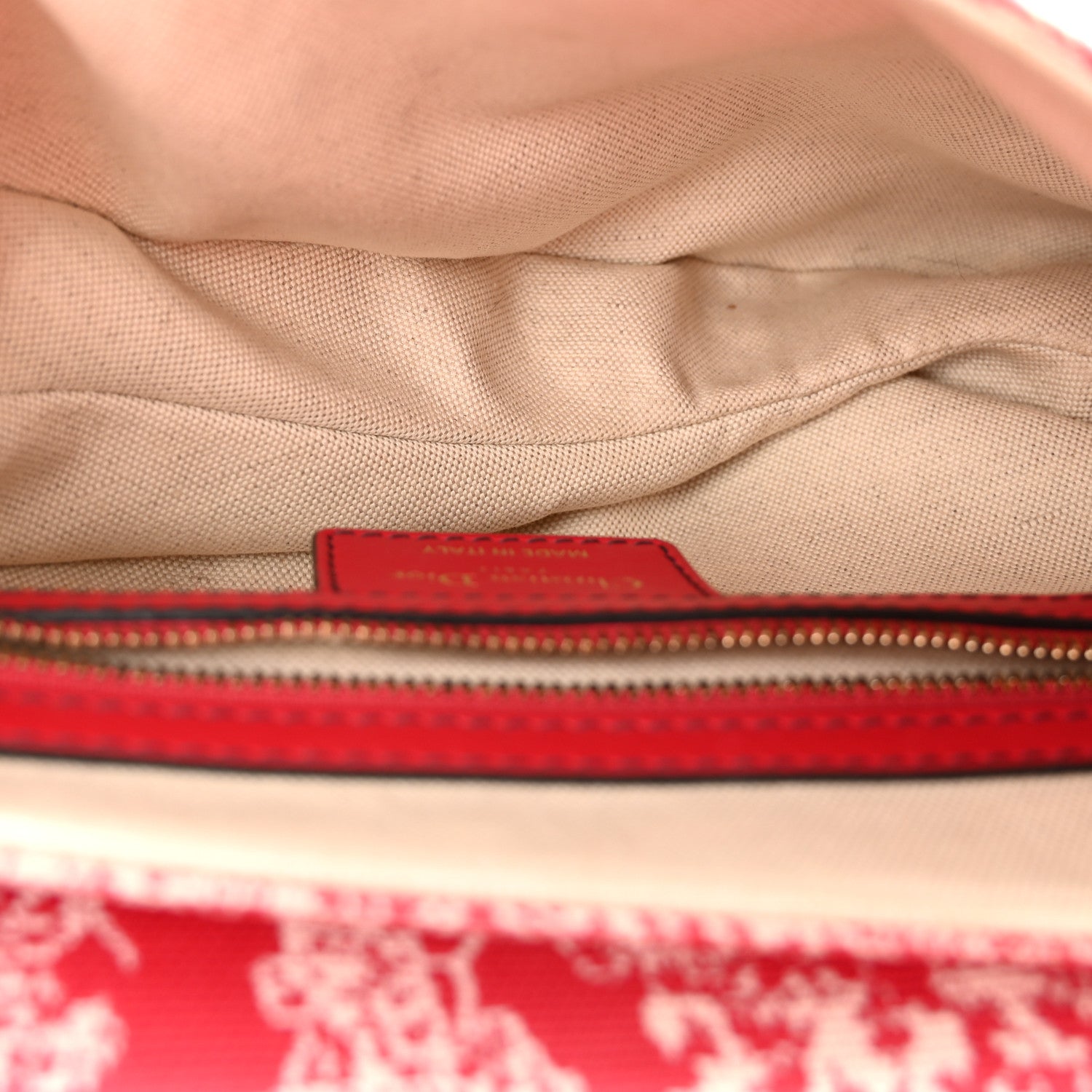 Christian Dior Canvas Reverse Embroidered Toile De Jouy Saddle Bag With Strap Red 5 of 10