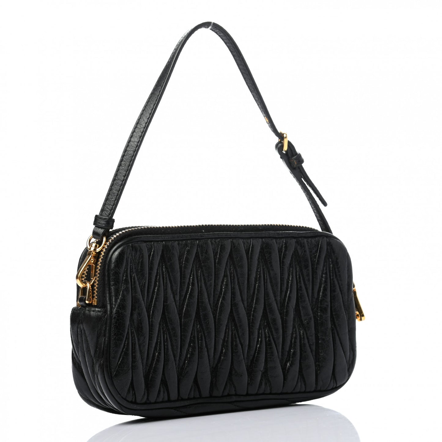 Nappa Matelasse Double Zip Wristlet Black