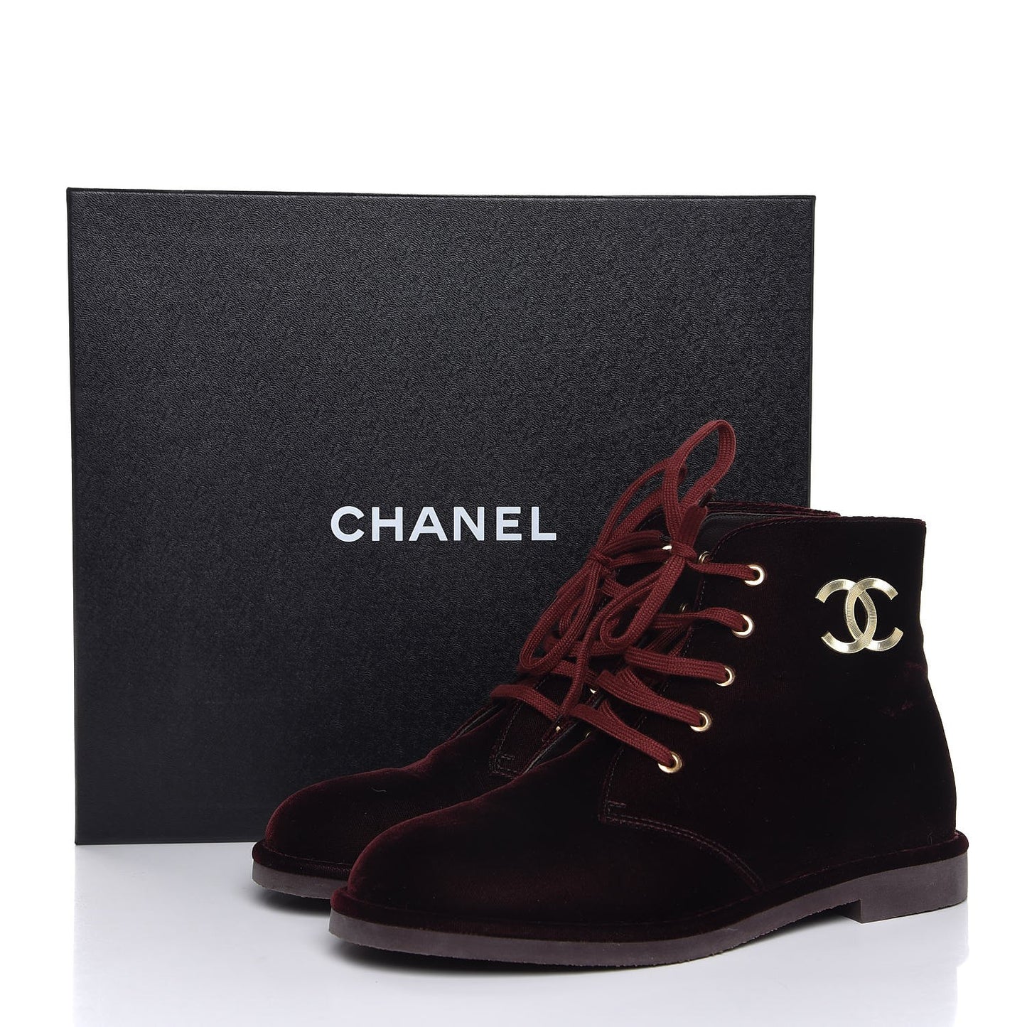 Velvet CC Lace Up Boots 38.5 Burgundy