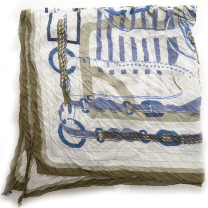 Hermes Cotton Silk Coaching Scarf Shawl 140 Blanc Cigare 2 of 10