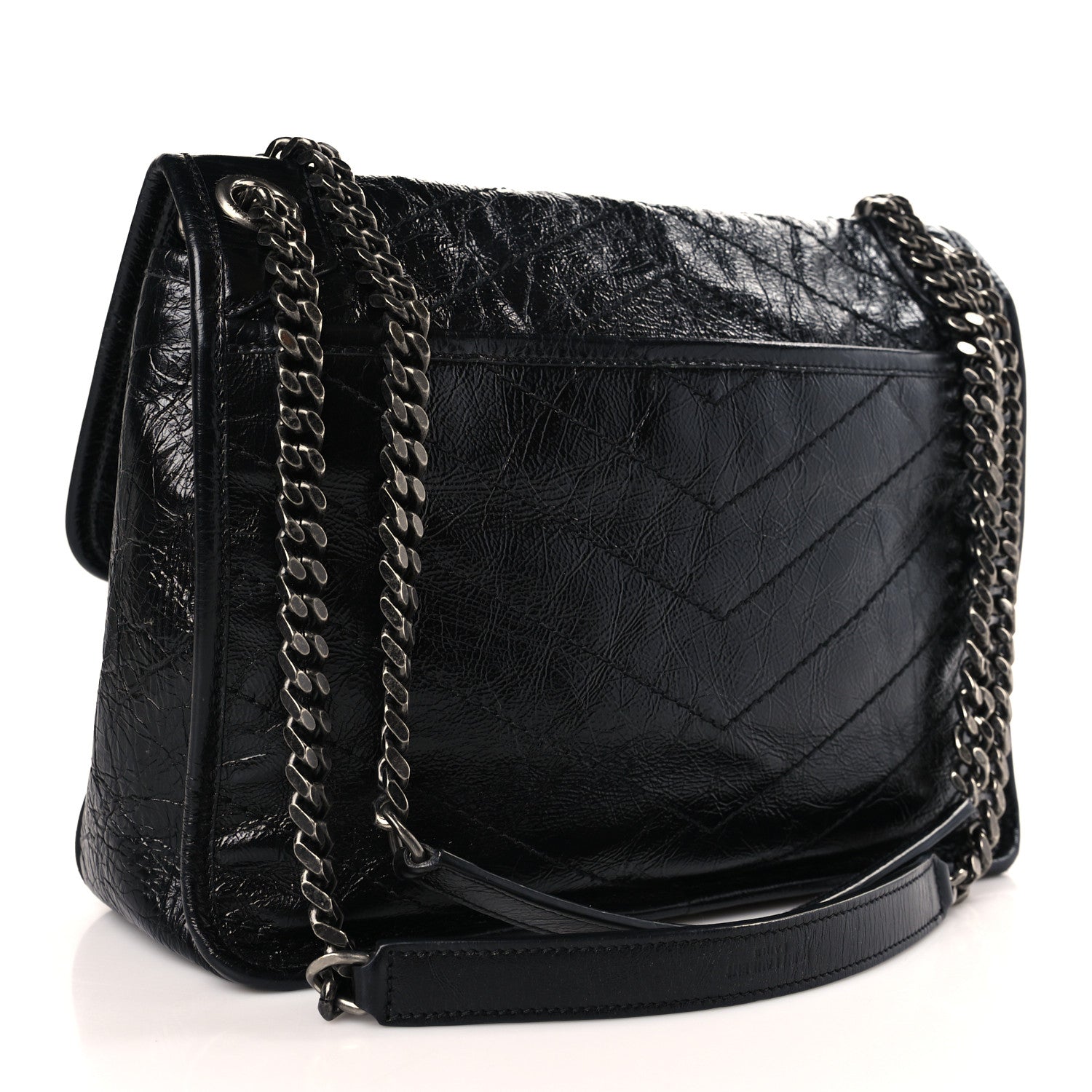 Saint Laurent Crinkled Calfskin Matelasse Monogram Medium Niki Chain Satchel Black 3 of 9