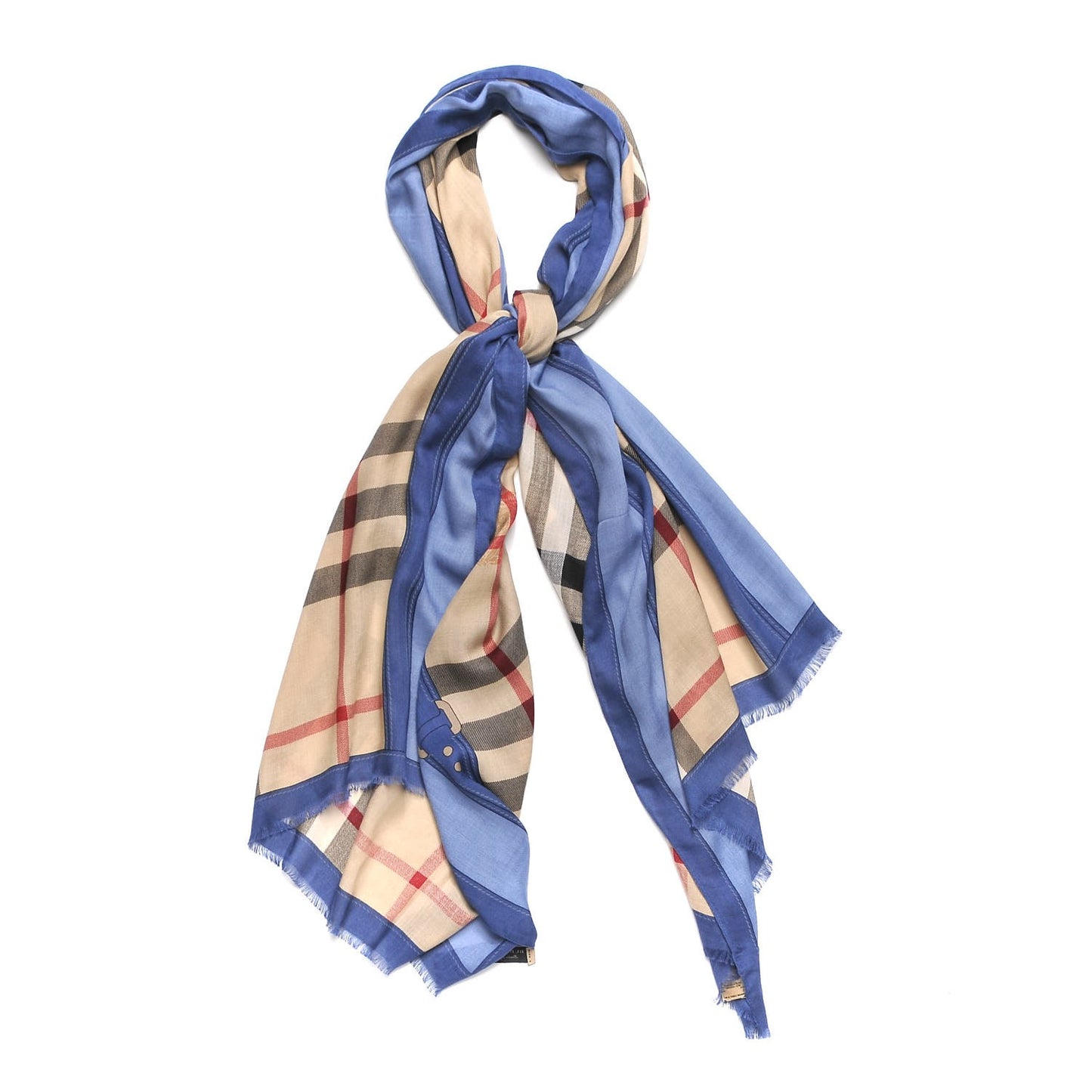 Modal Cashmere Haymarket Check Color Border Scarf Light Steel