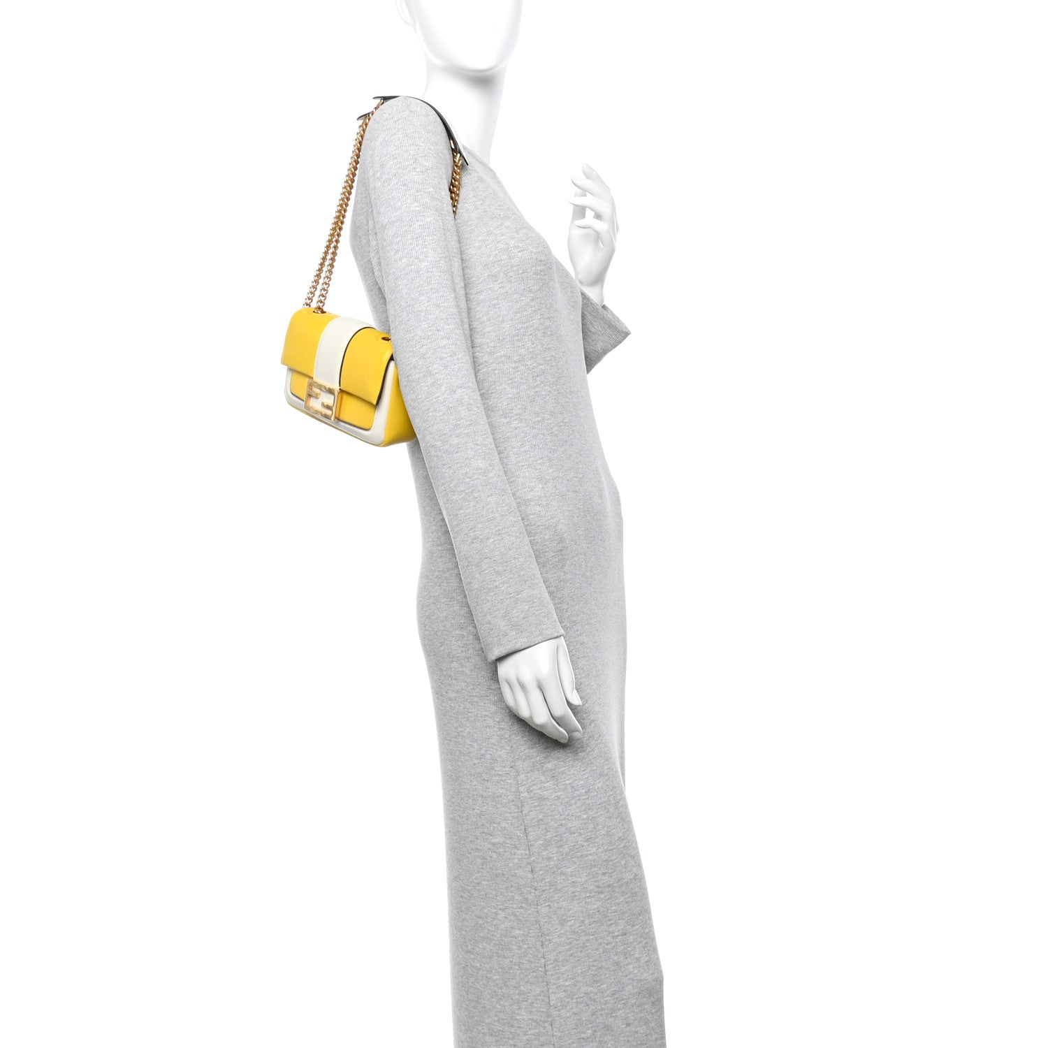 Fendi Nappa Apolo Bi-Color Mini Chain Baguette Limone White Ice 2 of 15