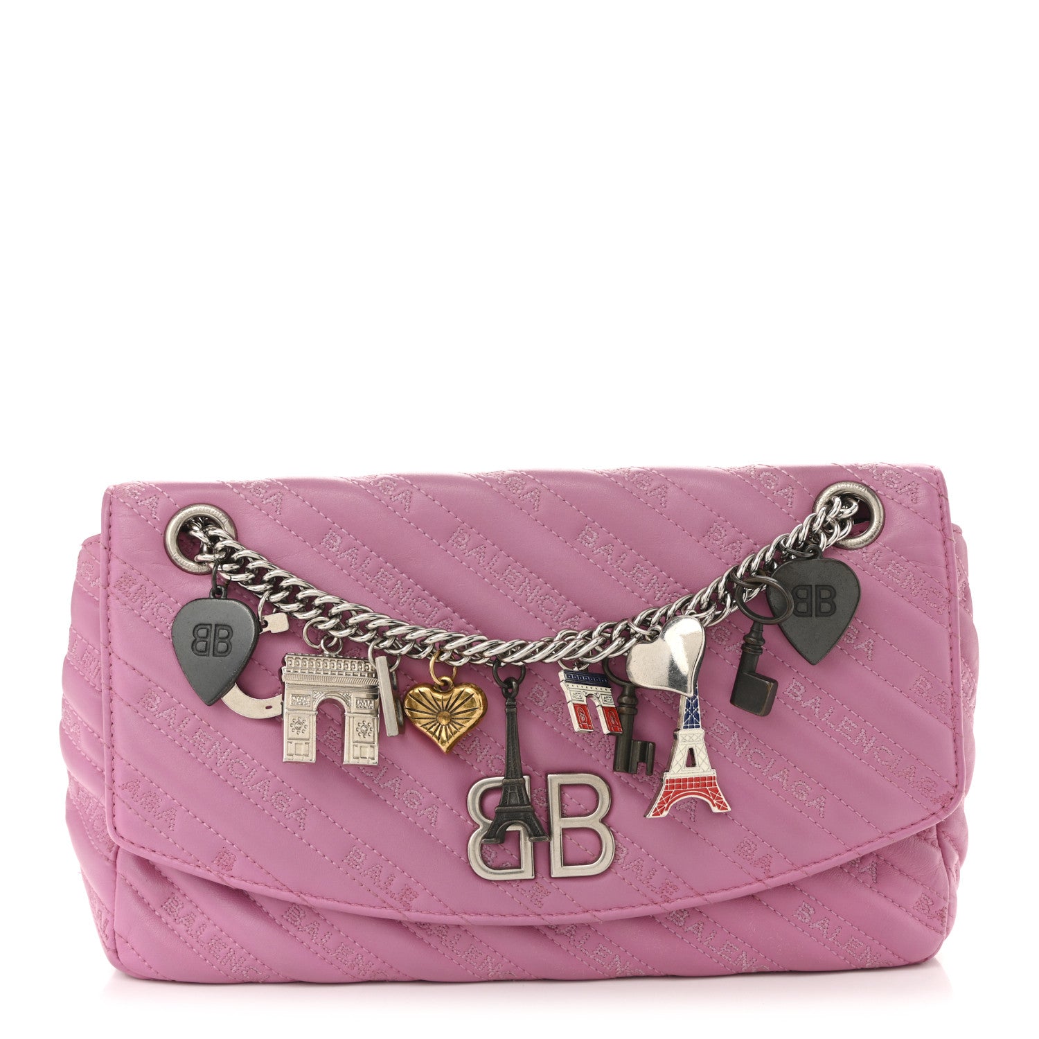 m*a様 BALENCIAGA BBロゴ shoulder bag Balenciaga Calfskin Logo Matelasse M BB Chain Shoulder Bag Pink