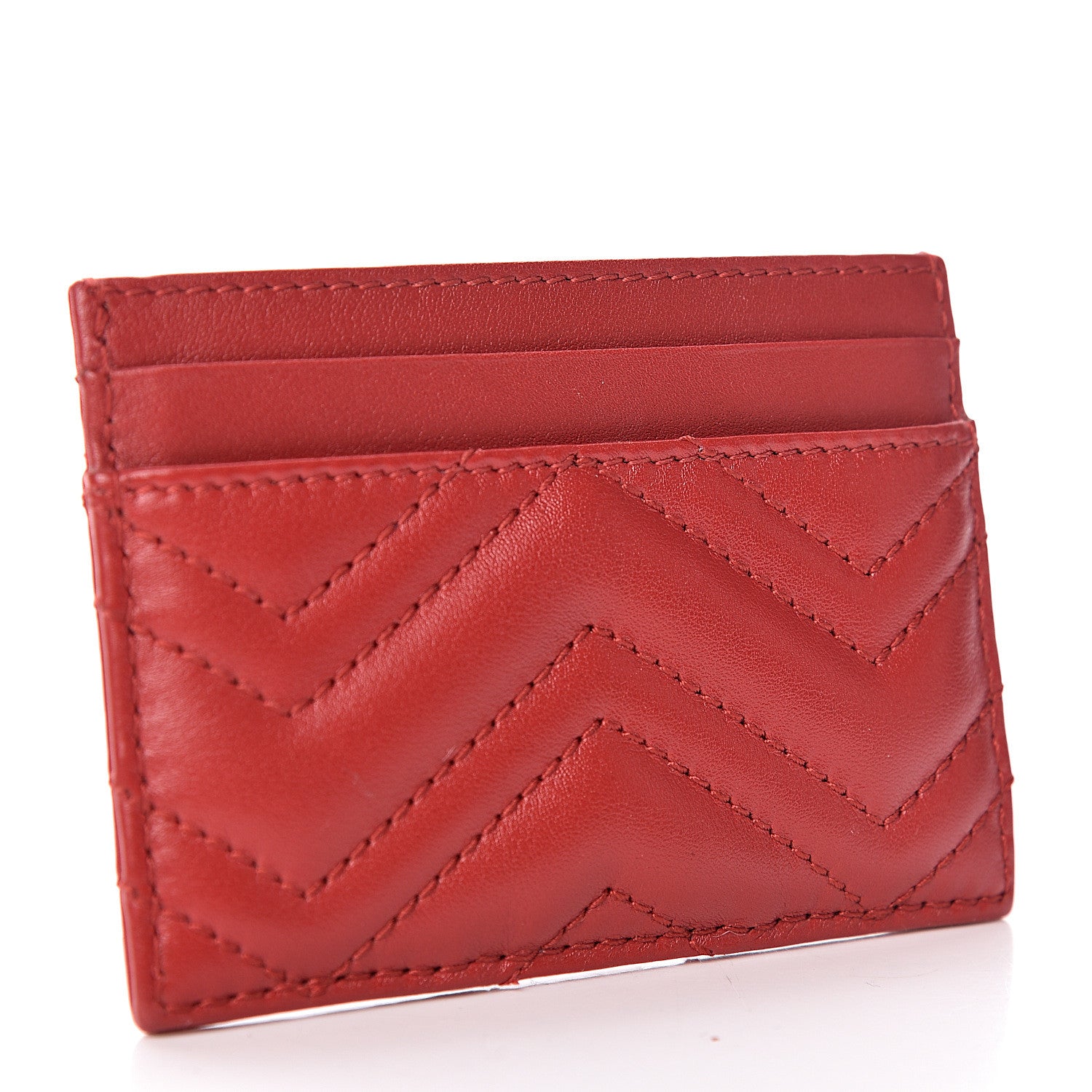 Gucci Calfskin Matelasse GG Marmont Card Holder Hibiscus Red 3 of 7