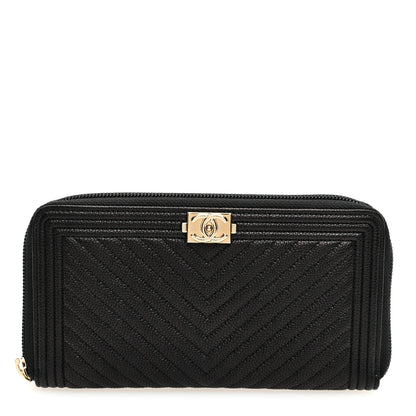 Chanel Caviar Chevron Quilted Zip Around Boy Wallet Black 1 of 7