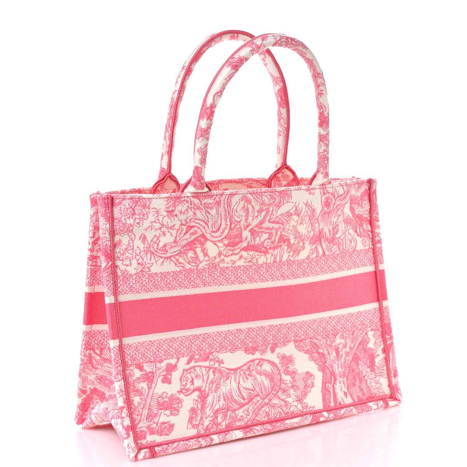 Christian Dior Canvas Embroidered Medium Dioriviera Toile De Jouy Book Tote Peony Pink 3 of 9
